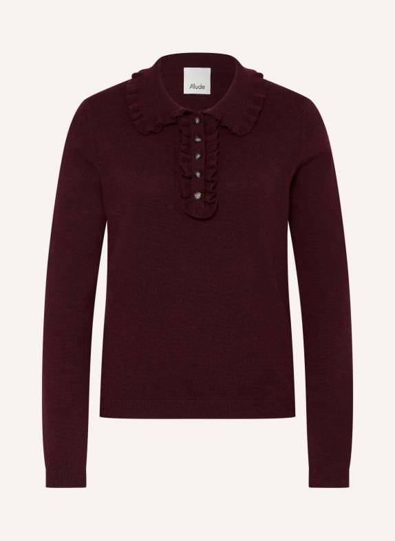 ALLUDE Trui met kasjmier en ruches DONKERROOD