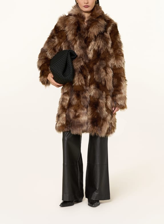 lilienfels Faux fur coat DARK BROWN / BROWN / BEIGE