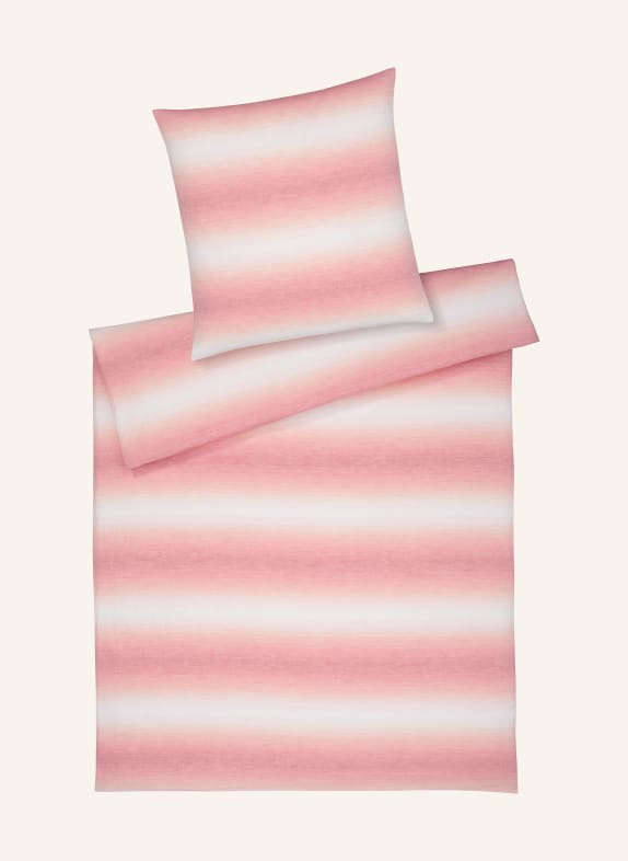 elegante Bettwäsche LAYER mit Leinen WEISS / ROSA