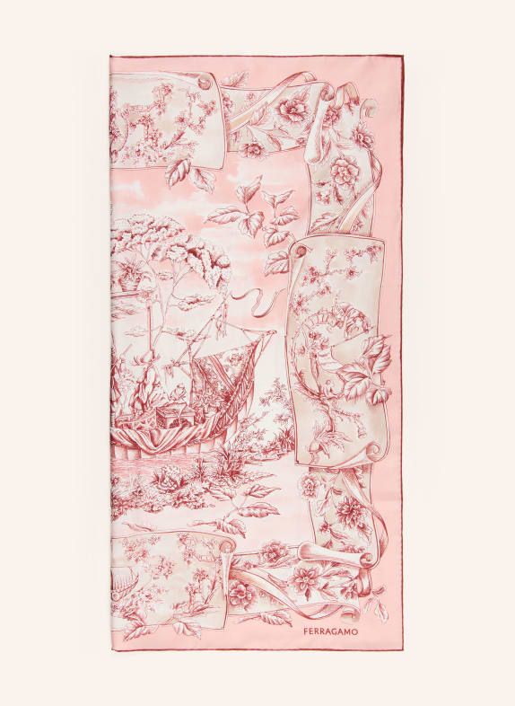 FERRAGAMO Seidentuch ROSÉ / ECRU / DUNKELROT