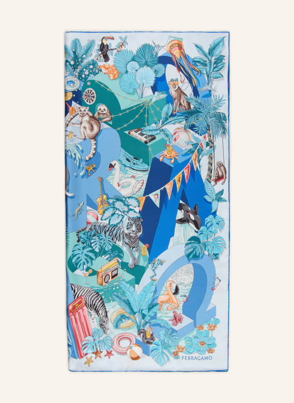 FERRAGAMO Silk scarf BLUE GRAY / TURQUOISE / LIGHT BLUE