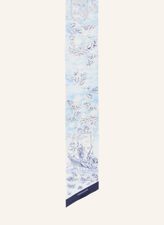 FERRAGAMO Seidenschal HELLBLAU / DUNKELBLAU / WEISS