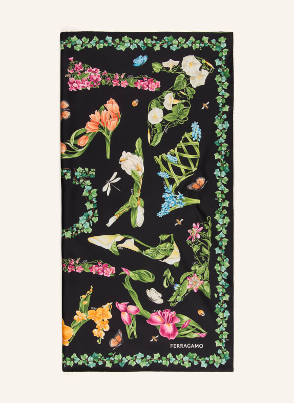 FERRAGAMO Seidentuch SCHWARZ / ROSA / GRÜN