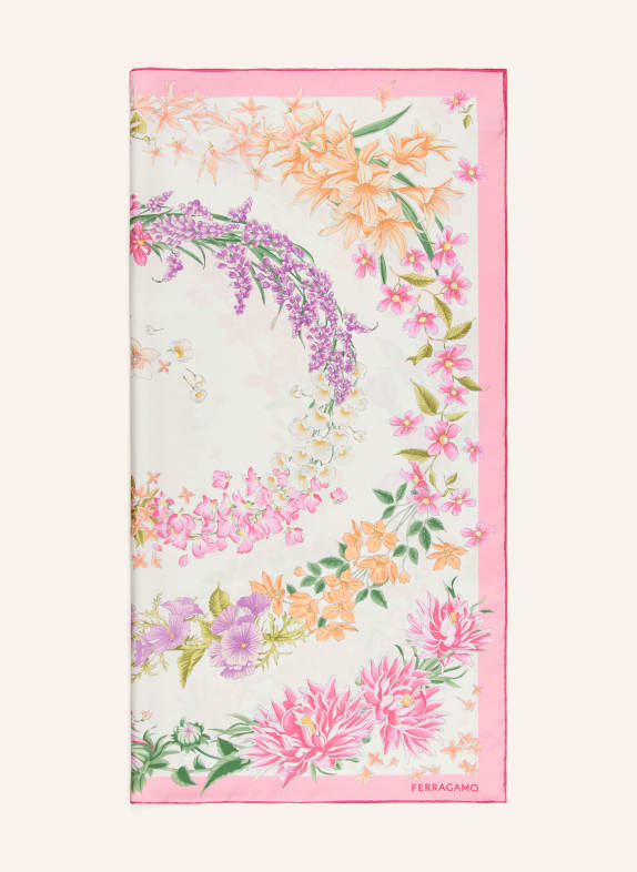 FERRAGAMO Silk scarf PINK / ECRU / GREEN