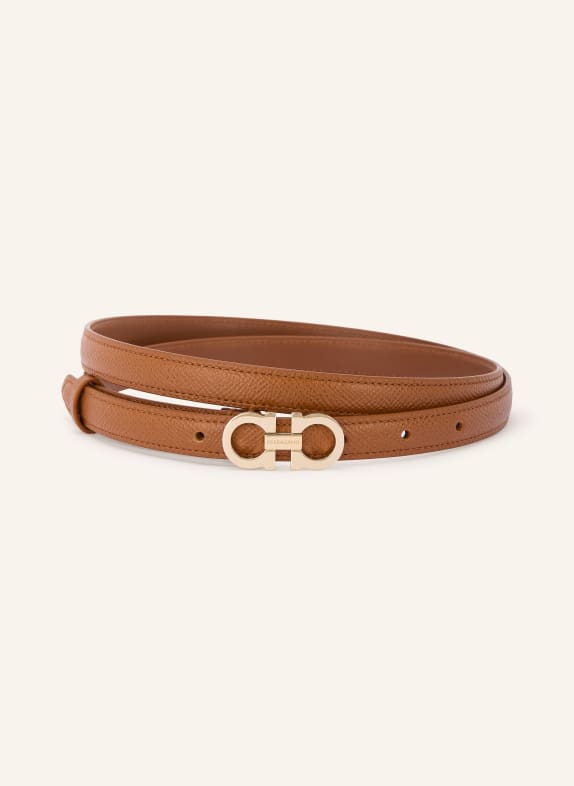 FERRAGAMO Leren riem BRUIN / GOUD