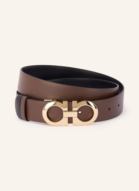 FERRAGAMO Omkeerbare leren riem MARRON FONCÉ / GOUD / ZWART