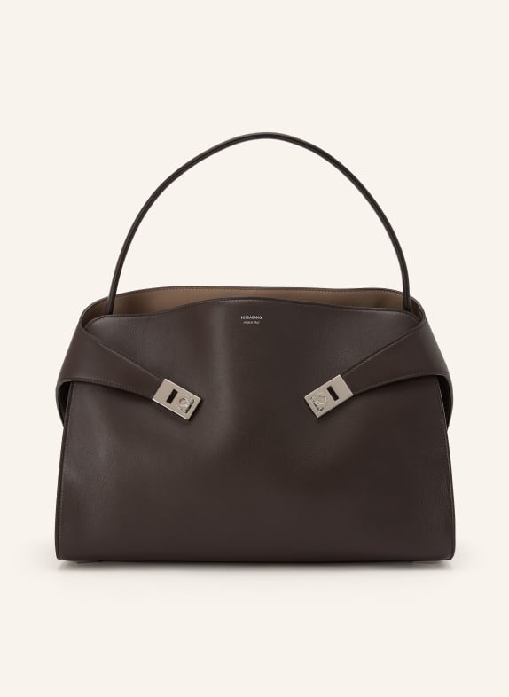 FERRAGAMO HUG Tote Bag DARK BROWN / SILVER