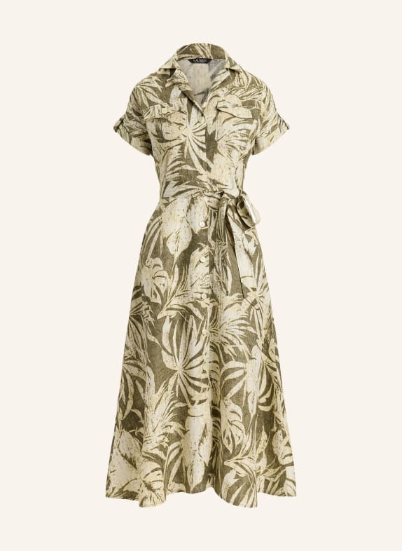 LAUREN RALPH LAUREN Lněné šaty BÉŽOVÁ / OLIVOVÁ