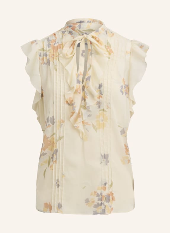 LAUREN RALPH LAUREN Blusentop mit Volants HELLGELB / BLAUGRAU / HELLORANGE