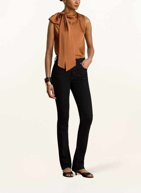 LAUREN RALPH LAUREN Satijnen top met strik COGNAC