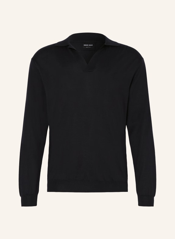 GIORGIO ARMANI Knit polo shirt with silk DARK BLUE