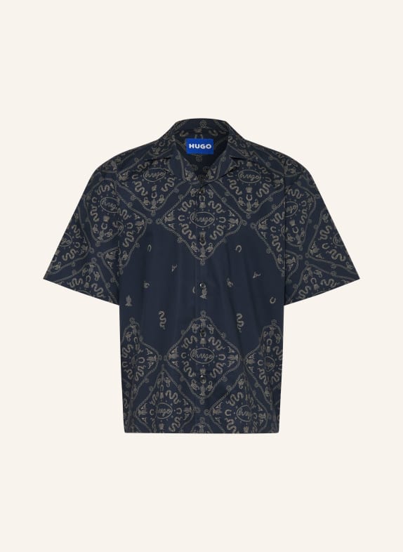 HUGO ELIGINO Comfort Fit Resort Shirt DARK BLUE / LIGHT BROWN