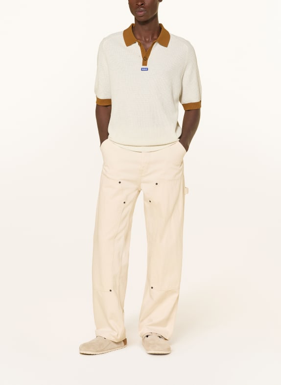 HUGO Gebreid poloshirt SIABLO ECRU / COGNAC