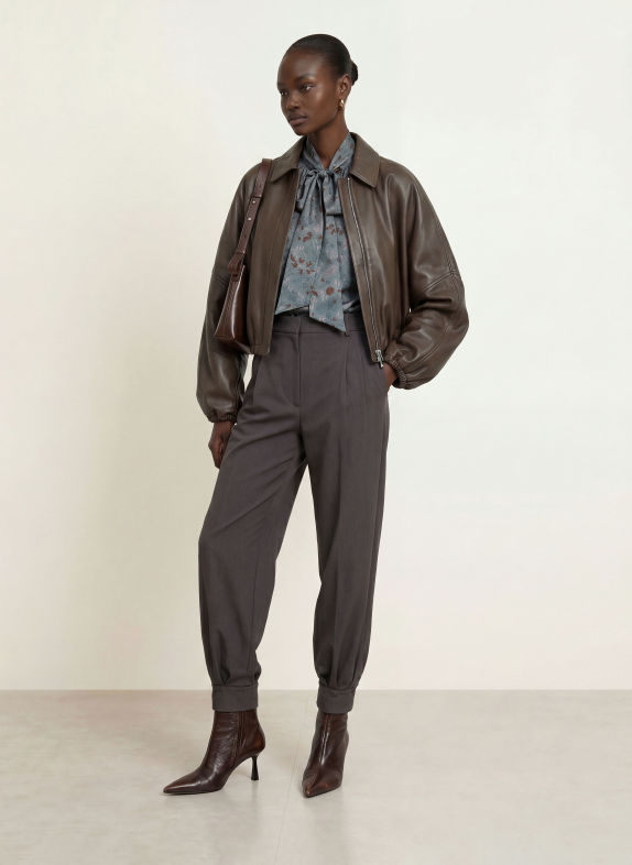 SEM PER LEI Leather jacket DARK BROWN