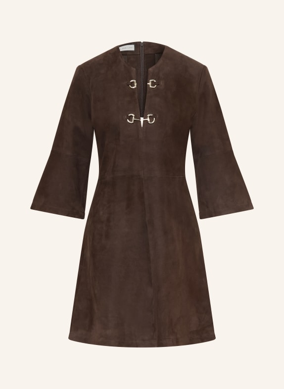 SEM PER LEI Leather dress with 3/4 sleeves DARK BROWN