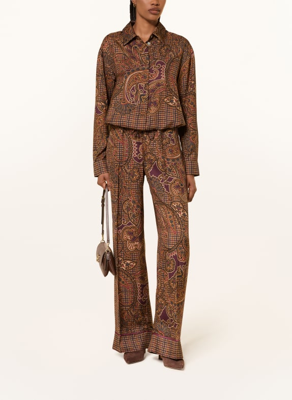 SEM PER LEI Zijden blouson COGNAC / DONKERPAARS / ZWART