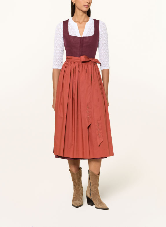 WALDORFF Dirndl LISA van linnen DONKERROOD / COGNAC / LICHTROOD