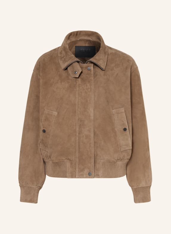 REISS CARA Leather Jacket BROWN