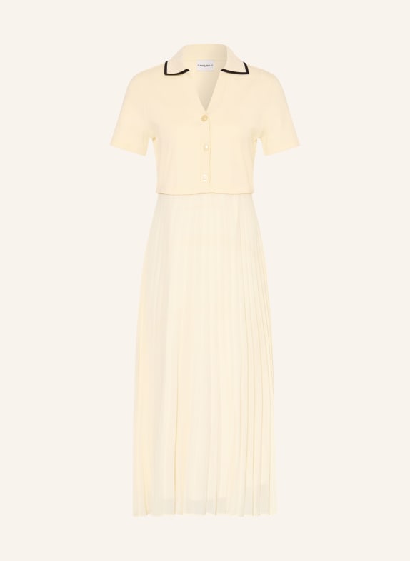 CLAUDIE PIERLOT Kleid im Materialmix mit Plissees HELLGELB / SCHWARZ