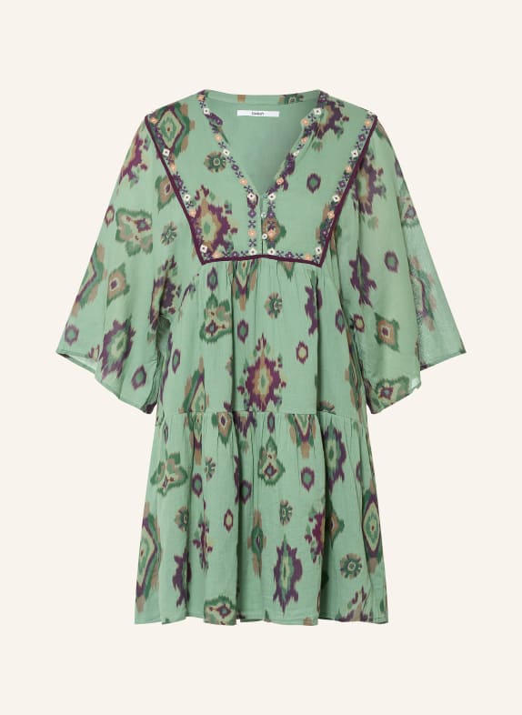 ba&sh Kleid OLALIE mit 3/4-Arm GRÜN / BEIGE / DUNKELLILA