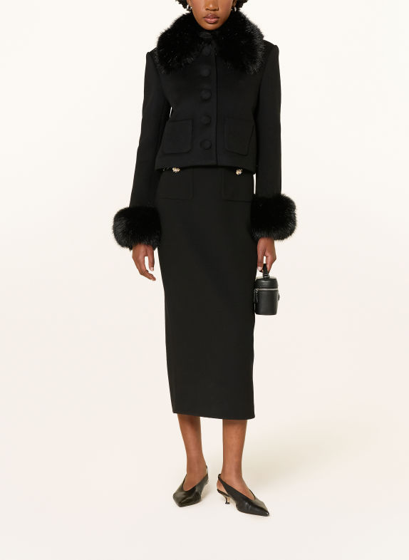self-portrait Boxy jacket with removable faux fur BLACK
