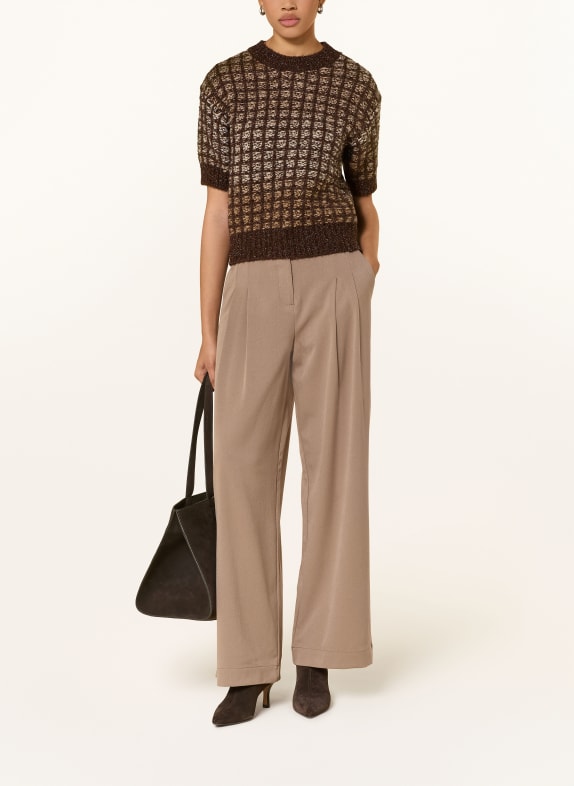 Rich & Royal Gebreid shirt met glittergaren MARRON FONCÉ / CAMEL / ECRU