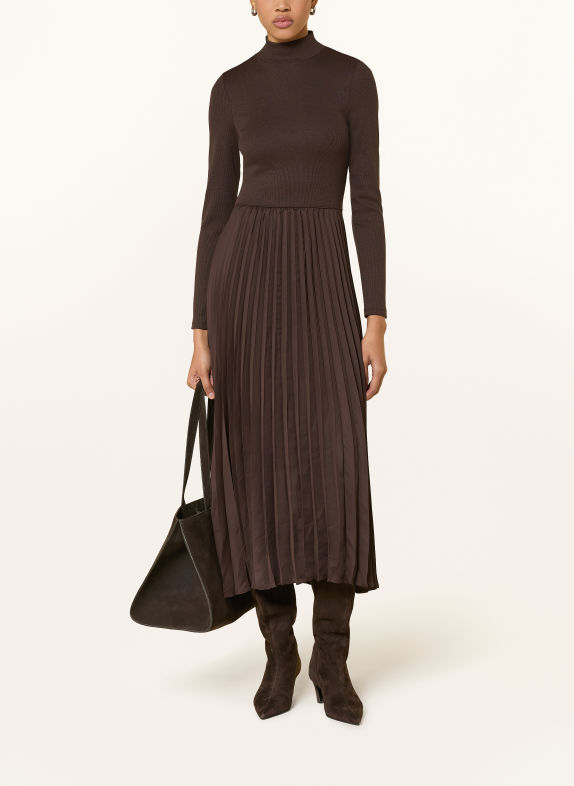 Rich & Royal Mixed-fabric dress with pleats DARK BROWN