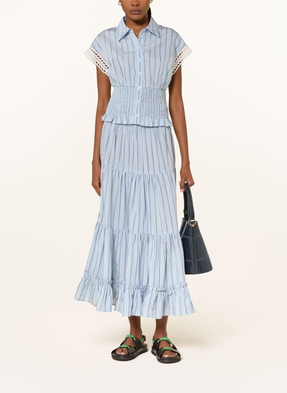 CLAUDIE PIERLOT Rock mit Rüschen HELLBLAU / WEISS / SCHWARZ