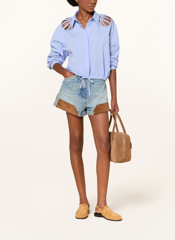 SANDRO Hemdbluse mit Schmucksteinen und Cut-outs HELLBLAU