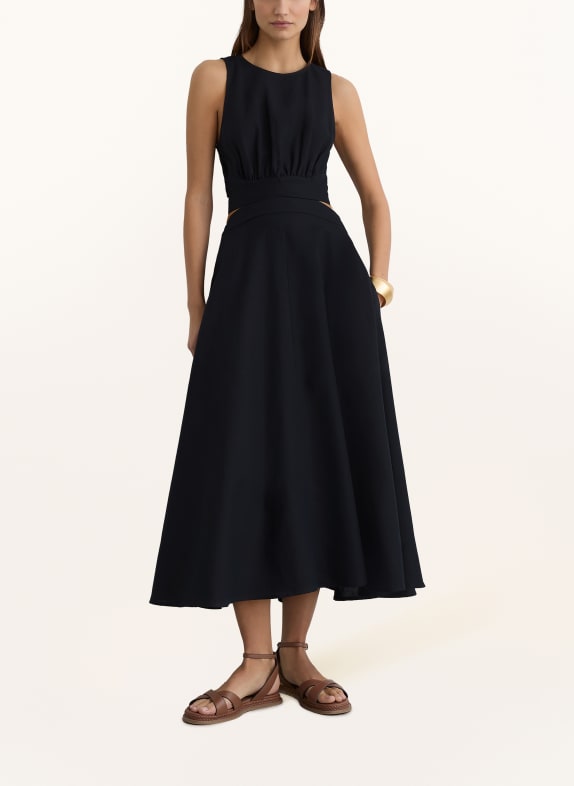 REISS Robe HAZEL en lin BLEU FONCÉ