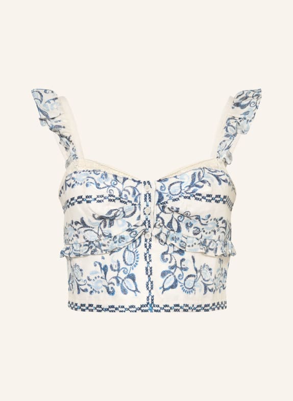 CLAUDIE PIERLOT Lniany top z falbankami BIAŁY / JASNONIEBIESKI / GRANATOWY