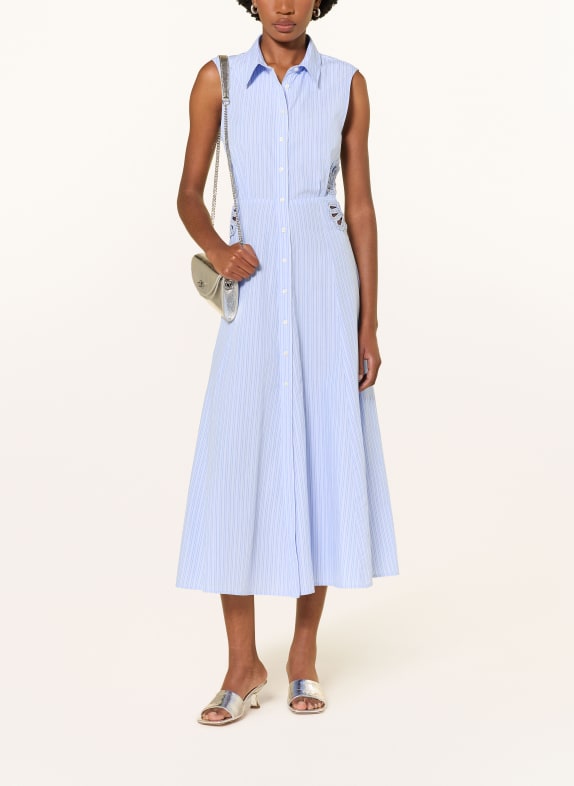 SANDRO Hemdblusenkleid mit Cut-outs und Schmucksteinen HELLBLAU / BLAU / WEISS