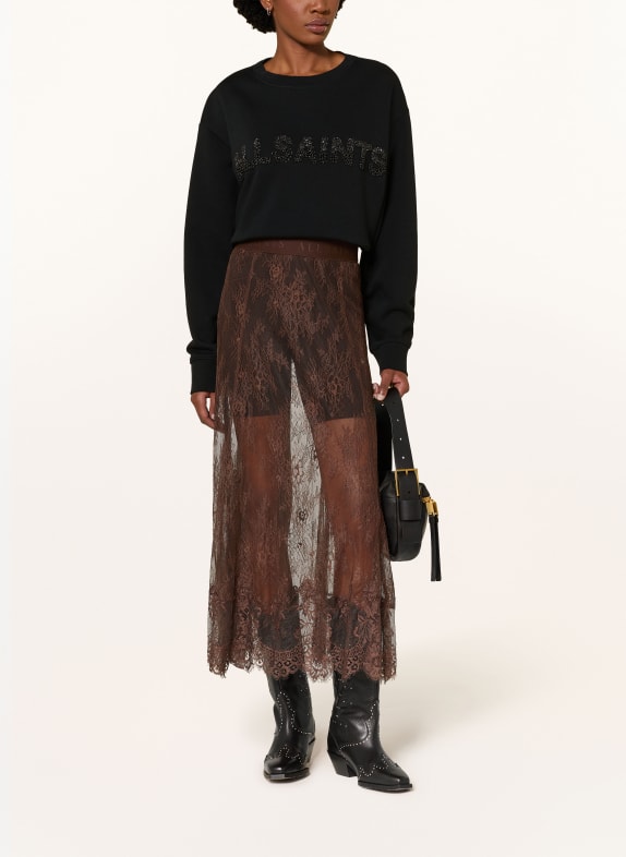 ALLSAINTS Kanten rok ARRAN MARRON FONCÉ