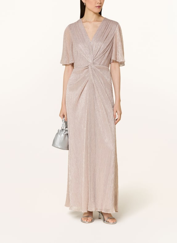 Phase Eight DORINDA pleated dress with glitter thread and flounces DUSKY PINK / SILVER