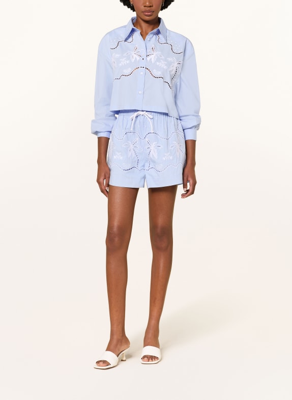 SANDRO Hemdbluse mit Lochspitze HELLBLAU / WEISS