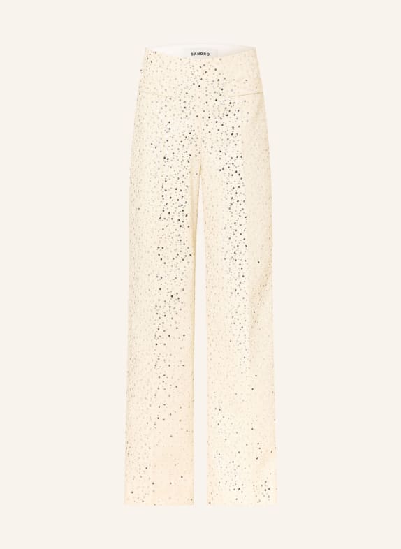 SANDRO Marlenehose mit Pailletten CREME / SILBER