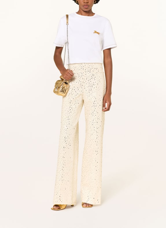 SANDRO Marlenehose mit Pailletten CREME / SILBER