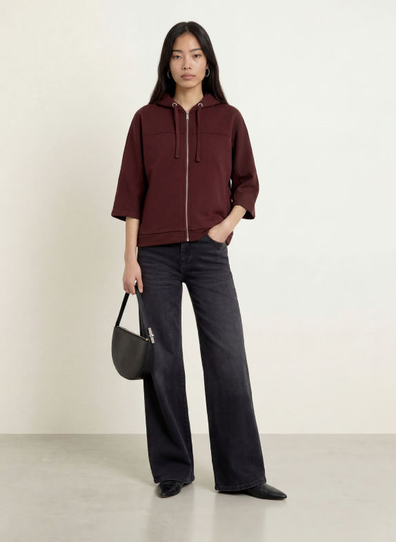 OPUS GIELA Sweatshirt Jacket with 3/4-length sleeves DARK RED