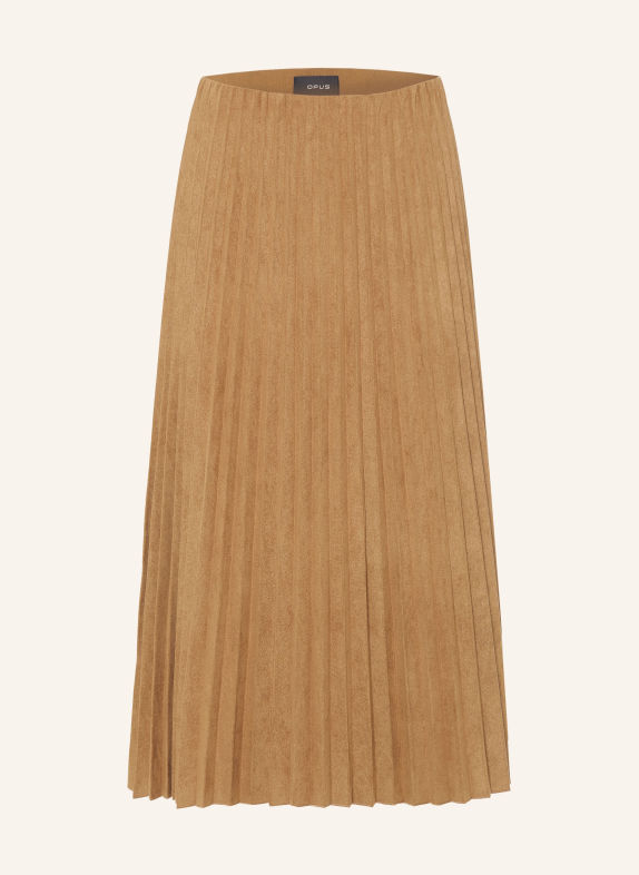 OPUS RYHA leather-look pleated skirt CAMEL