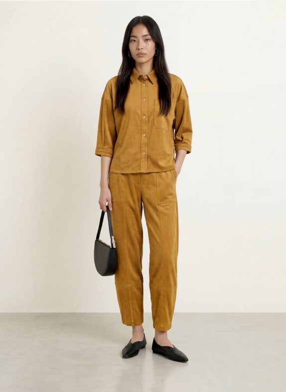 OPUS FALOURA-bluse med 3/4-ærmer i læderlook KAMEL