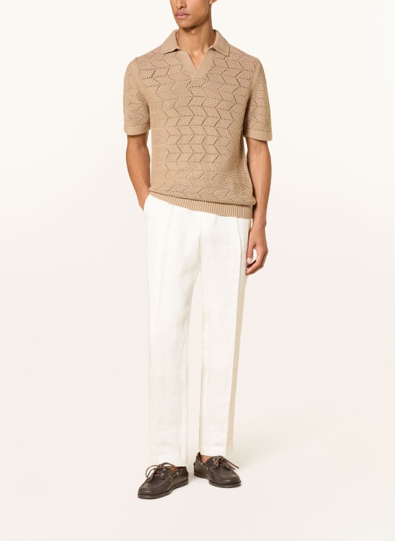 REISS Strikket poloshirt BELFORT KAMEL