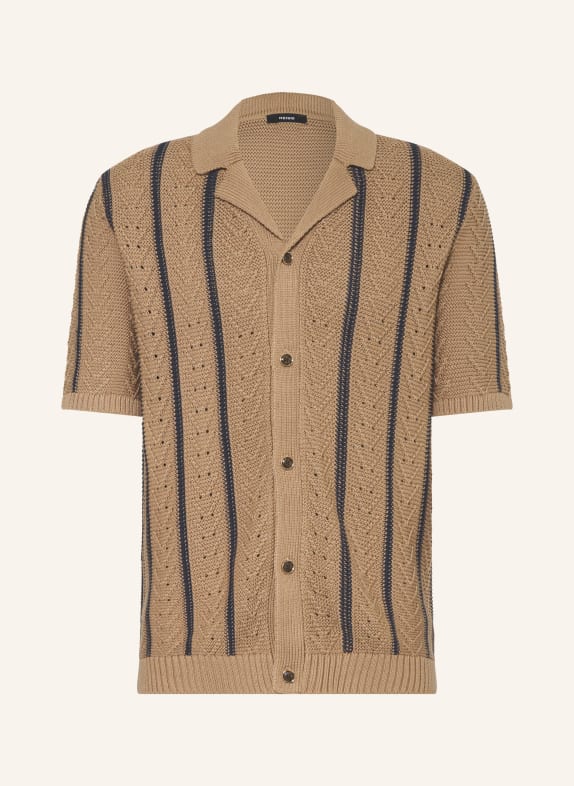REISS Stickad skjorta ELLINGHAM Slim Fit BEIGE / MÖRKBLÅ