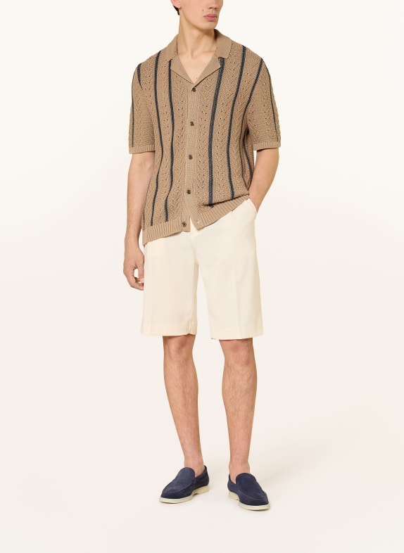 REISS Gebreid overhemd ELLINGHAM Slim Fit BEIGE / DONKERBLAUW