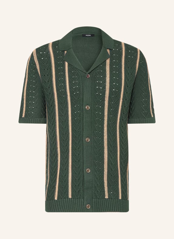 REISS Strickhemd ELLINGHAM Slim Fit DUNKELGRÜN / BEIGE
