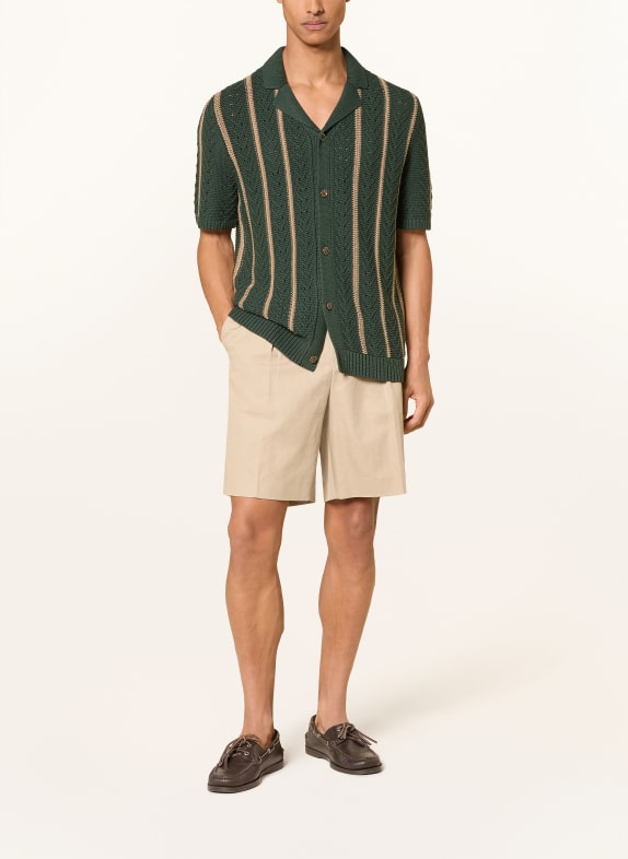 REISS Gebreid overhemd ELLINGHAM Slim Fit DONKERGROEN / BEIGE