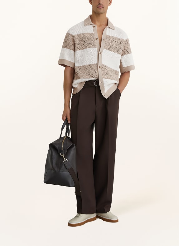 REISS Gebreid overhemd MAREK Comfort Fit WIT / BEIGE