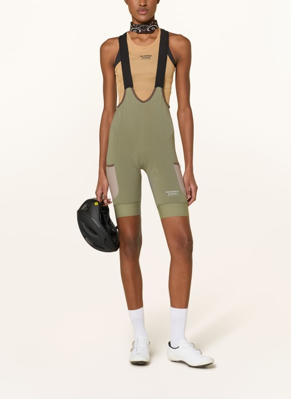 PAS NORMAL STUDIOS Fietsbroek ESCAPISM CARGO BIBS met bretels en gewatteerd inzetstuk OLIJF / BEIGE / ZWART
