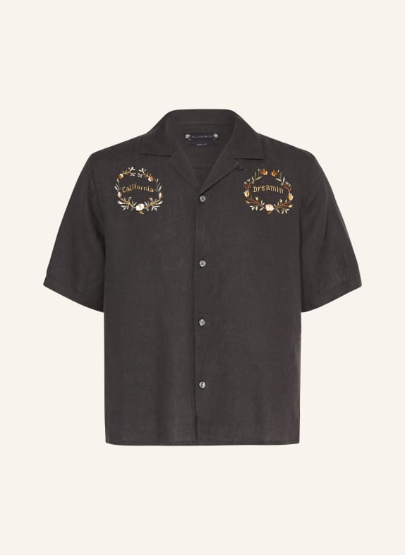 ALLSAINTS Resorthemd KLAVICLE Comfort Fit aus Leinen SCHWARZ / GELB / GRÜN