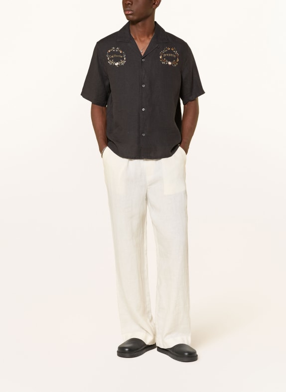ALLSAINTS Resorthemd KLAVICLE Comfort Fit van linnen ZWART / GEEL / GROEN