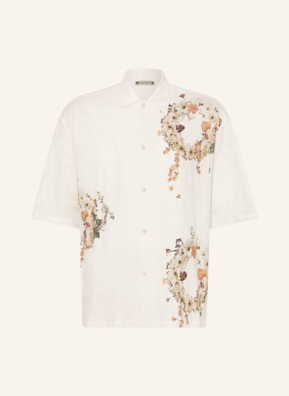 ALLSAINTS Kurzarm-Hemd FLEUR LIS Oversized Fit WEISS / CREME / DUNKELGRÜN